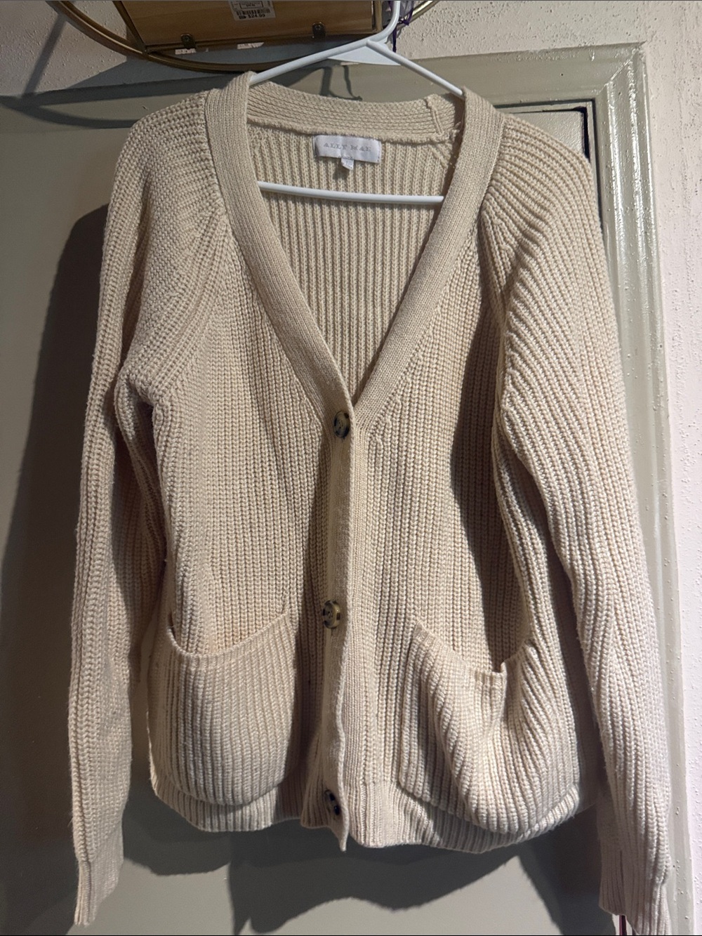 Avenue Cream Ribbed Button-Front Cardigan